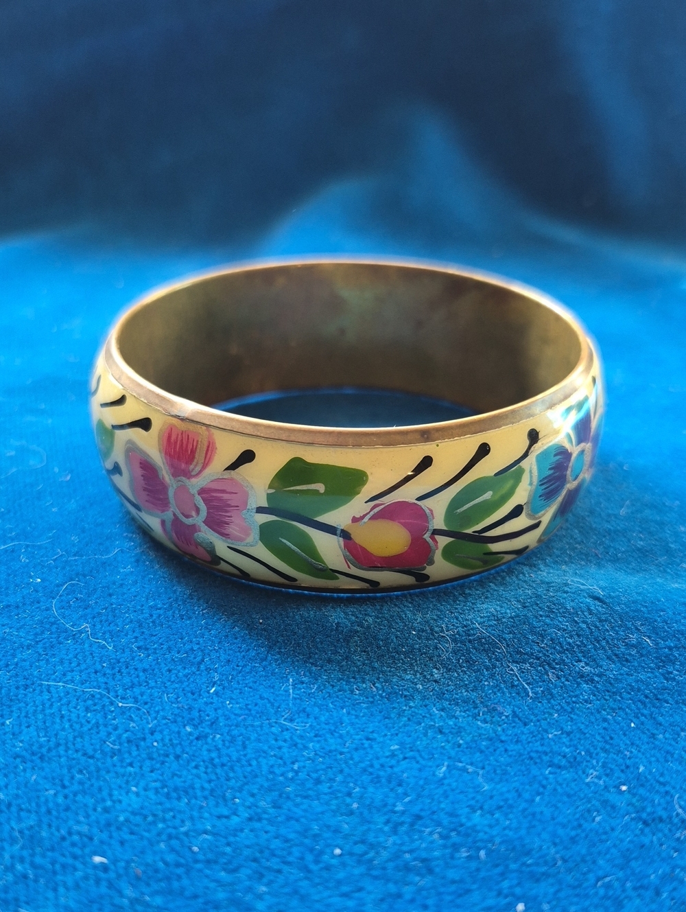 Vintage Brass Enamel Bangle Bracelet